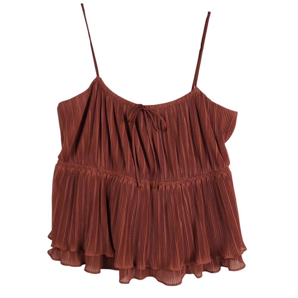 Y2K Express Size M Babydoll Tank Top Brown Accordian‎ Crinkle Country Festival